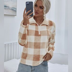 Medium SHEIN SOFT fuzzy checkered quarter zip